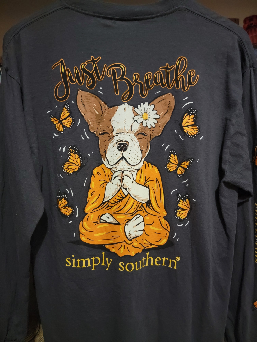 Simply Southern Frenchie Boston Terrier Butterfly Long Sleeve Just Breathe Large